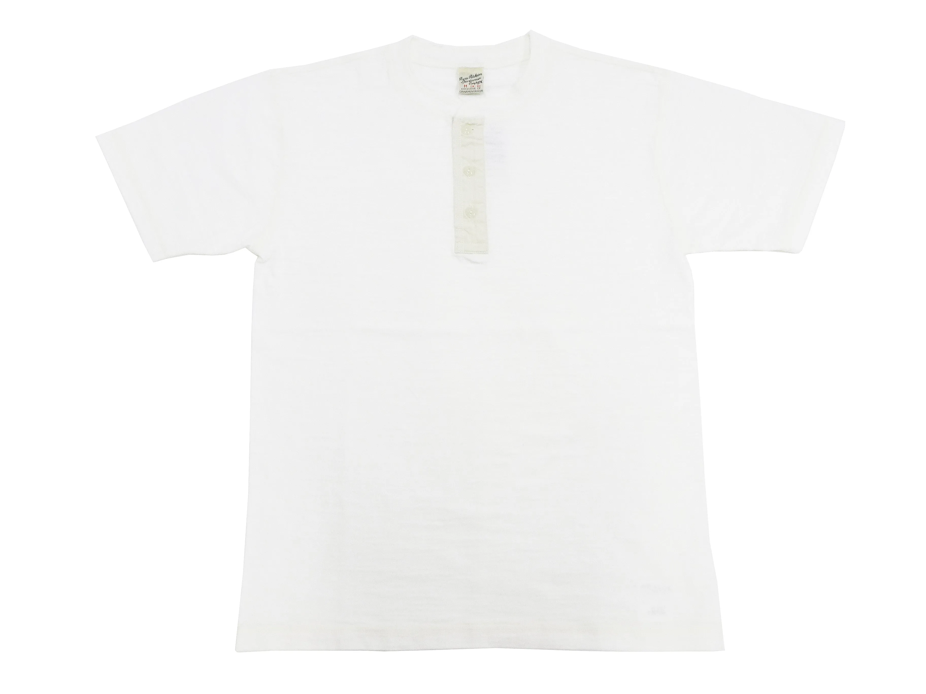 Buzz Rickson Henley T-Shirt Men's Short Sleeve Plain Loopwheeled Slub Yarn Tee BR79192 101 White