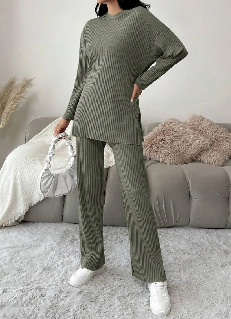 Cotton Ribbed Green Co-Ord Set