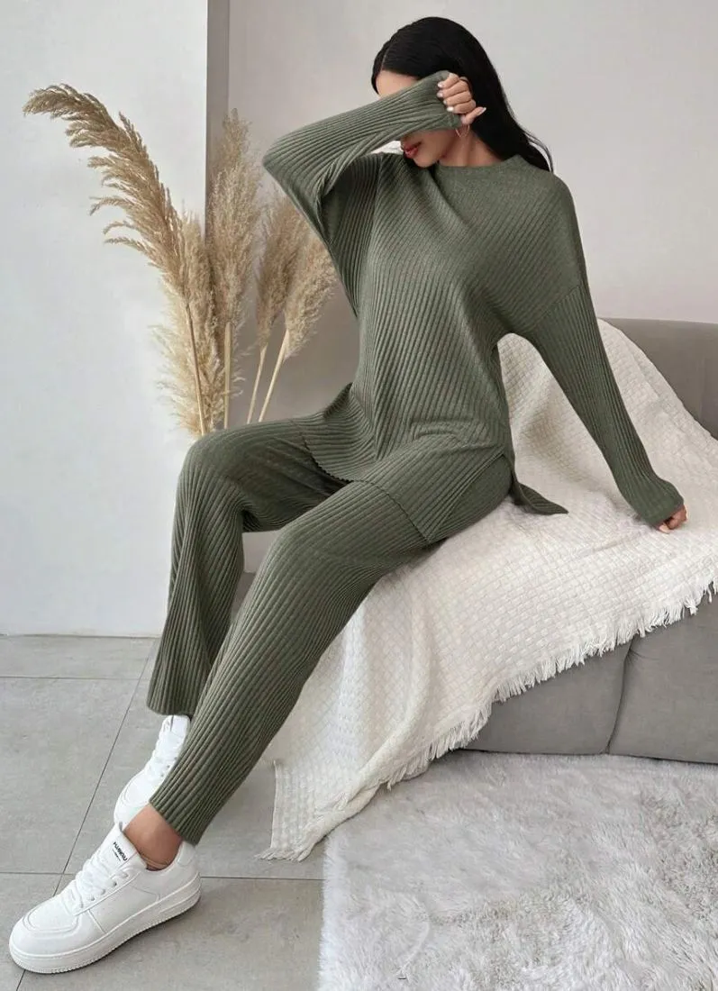 Cotton Ribbed Green Co-Ord Set