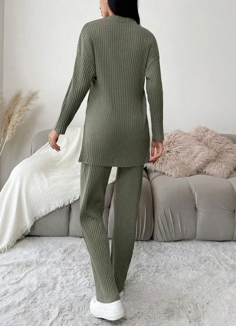 Cotton Ribbed Green Co-Ord Set