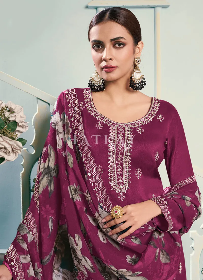 Deep Wine Embroidery Pakistani Pant Suit