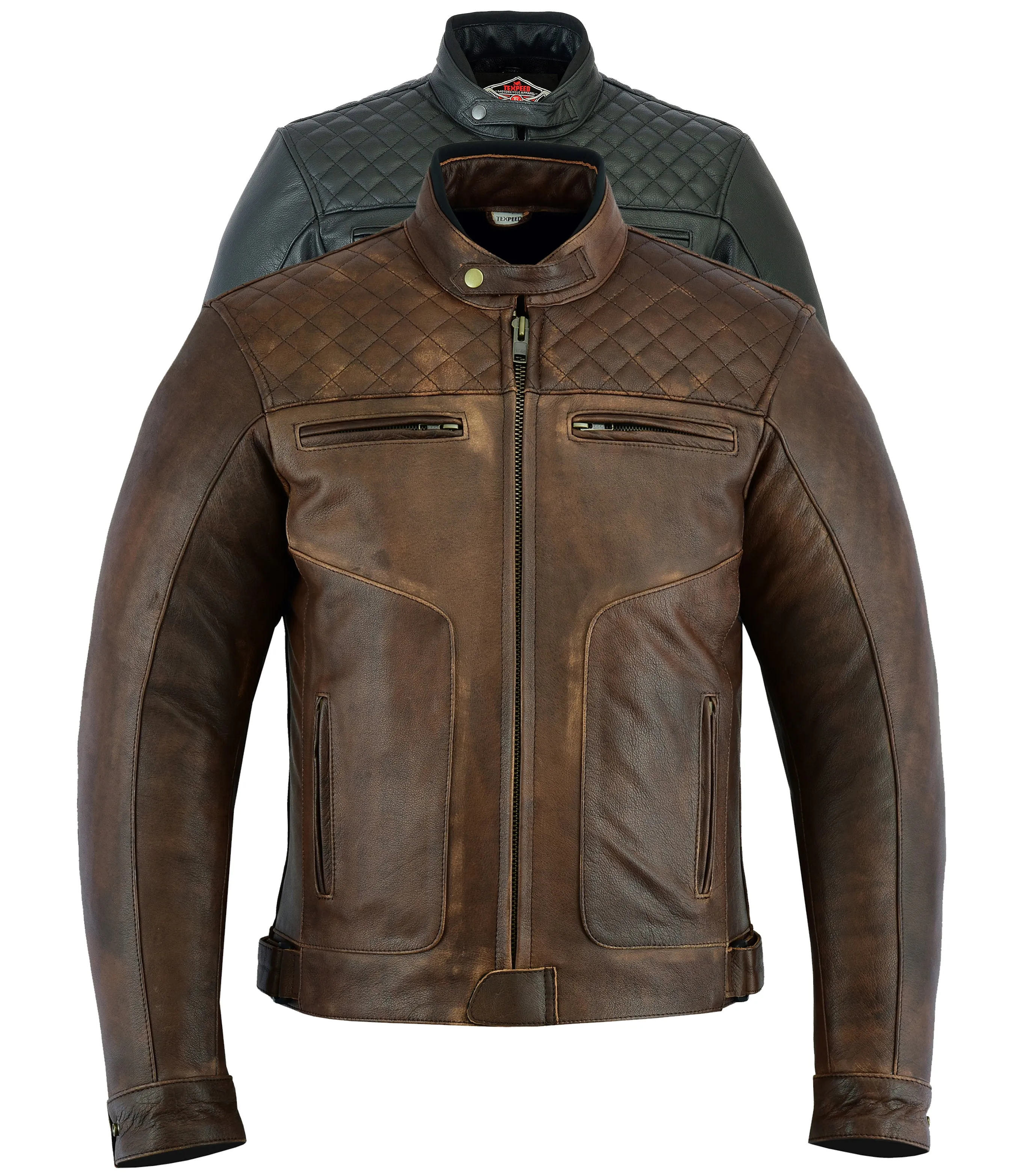 Diamond Stitched Brown Leather Motorcycle Jacket