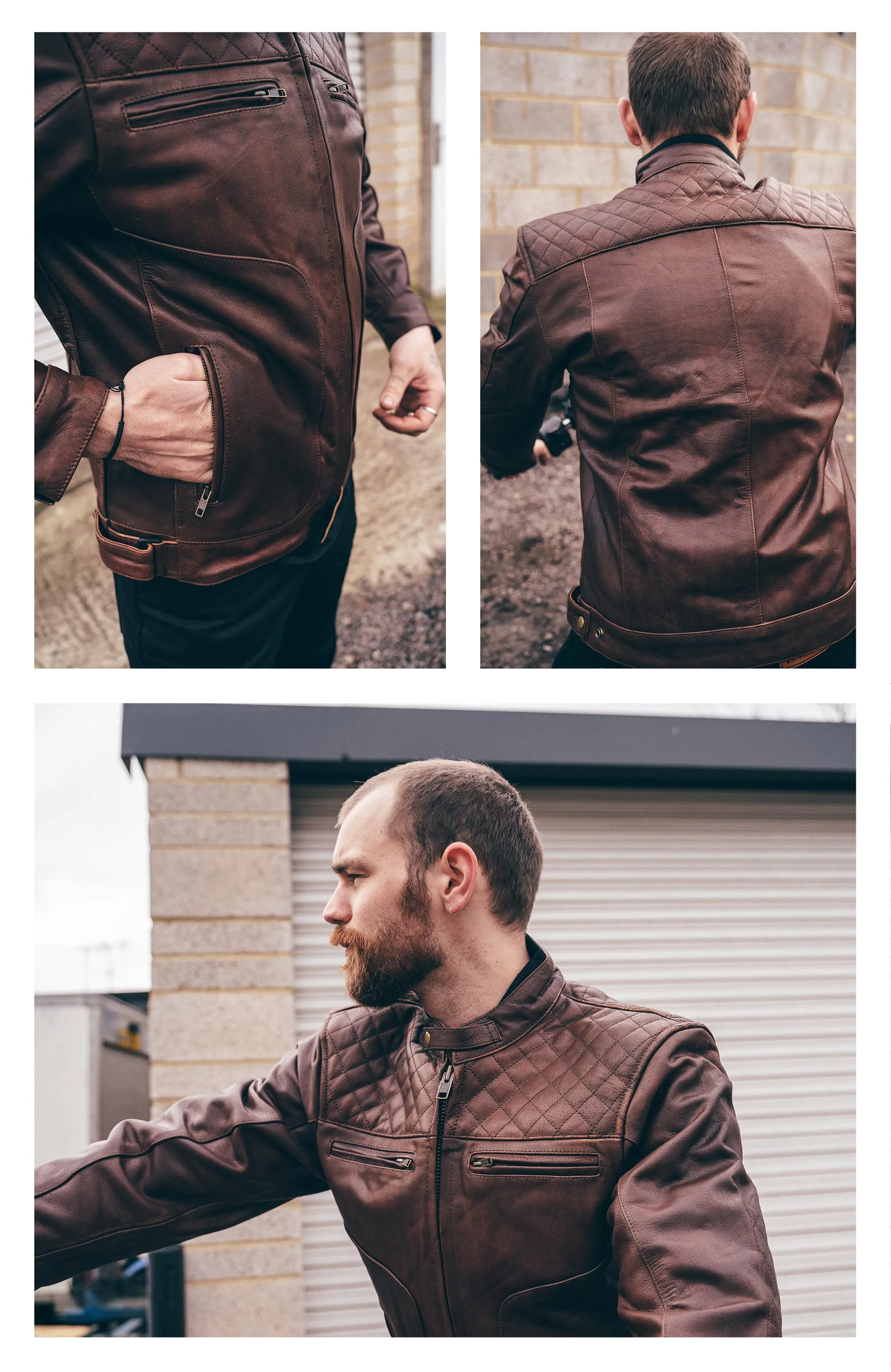 Diamond Stitched Brown Leather Motorcycle Jacket