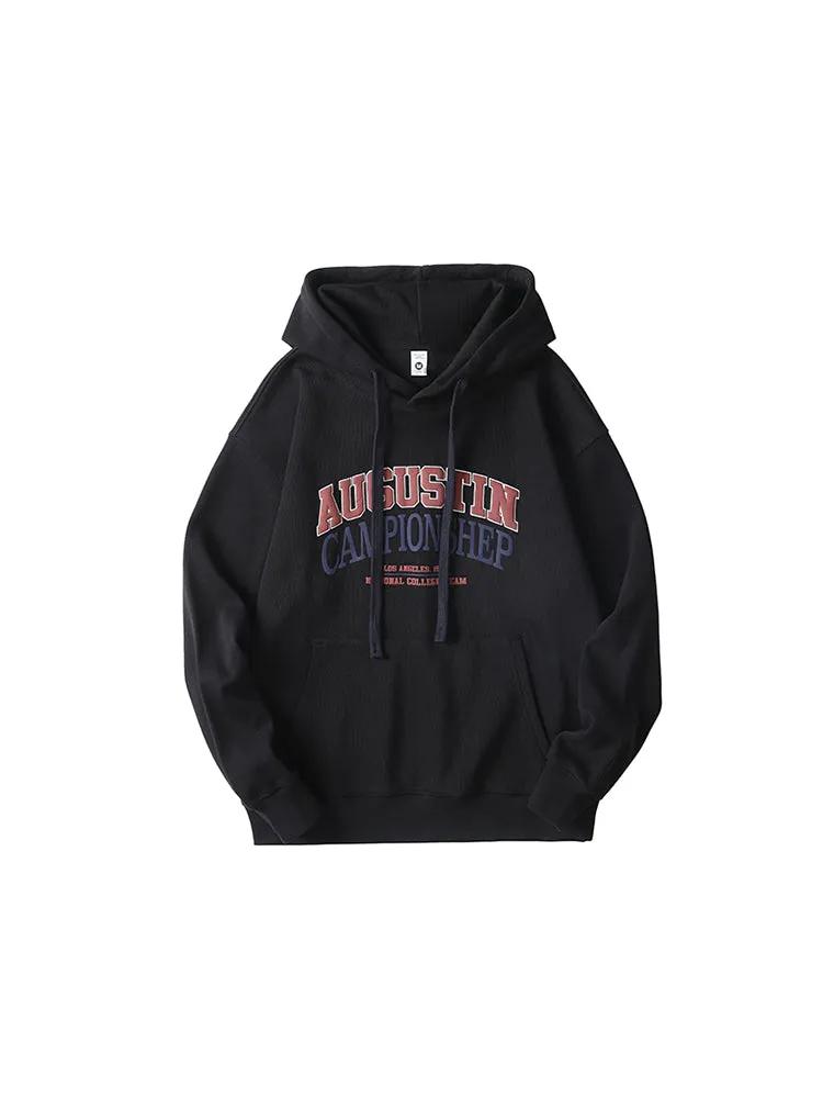 Foam Letter Print Muff Pocket Drawstring Hood Men'S Hoodies