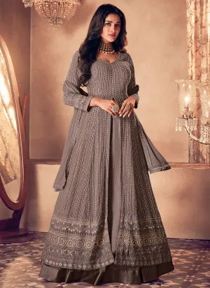 Grey  Traditional Sequence Embroidered Wedding Anarkali Lehenga