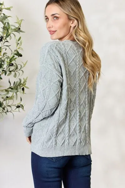 Hazel Blues® |  BiBi Cable Knit Round Neck Sweater