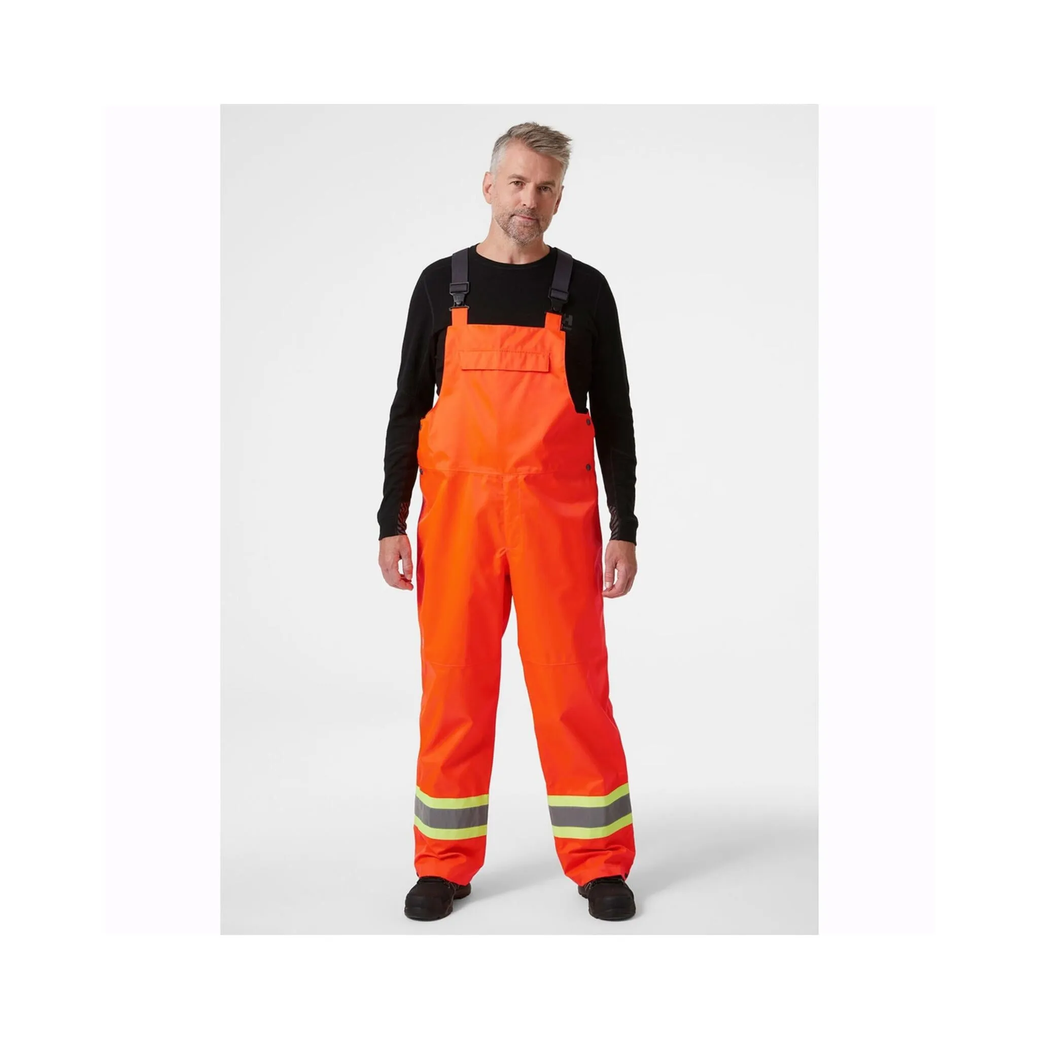 Helly Hansen Men's Hi Vis Shell Bib Work Pants 71443 Alta - CSA Helly Tech, Waterproof, Breathable, Reflective, Adjustable, Construction, Utilities | Sizes S-4XL