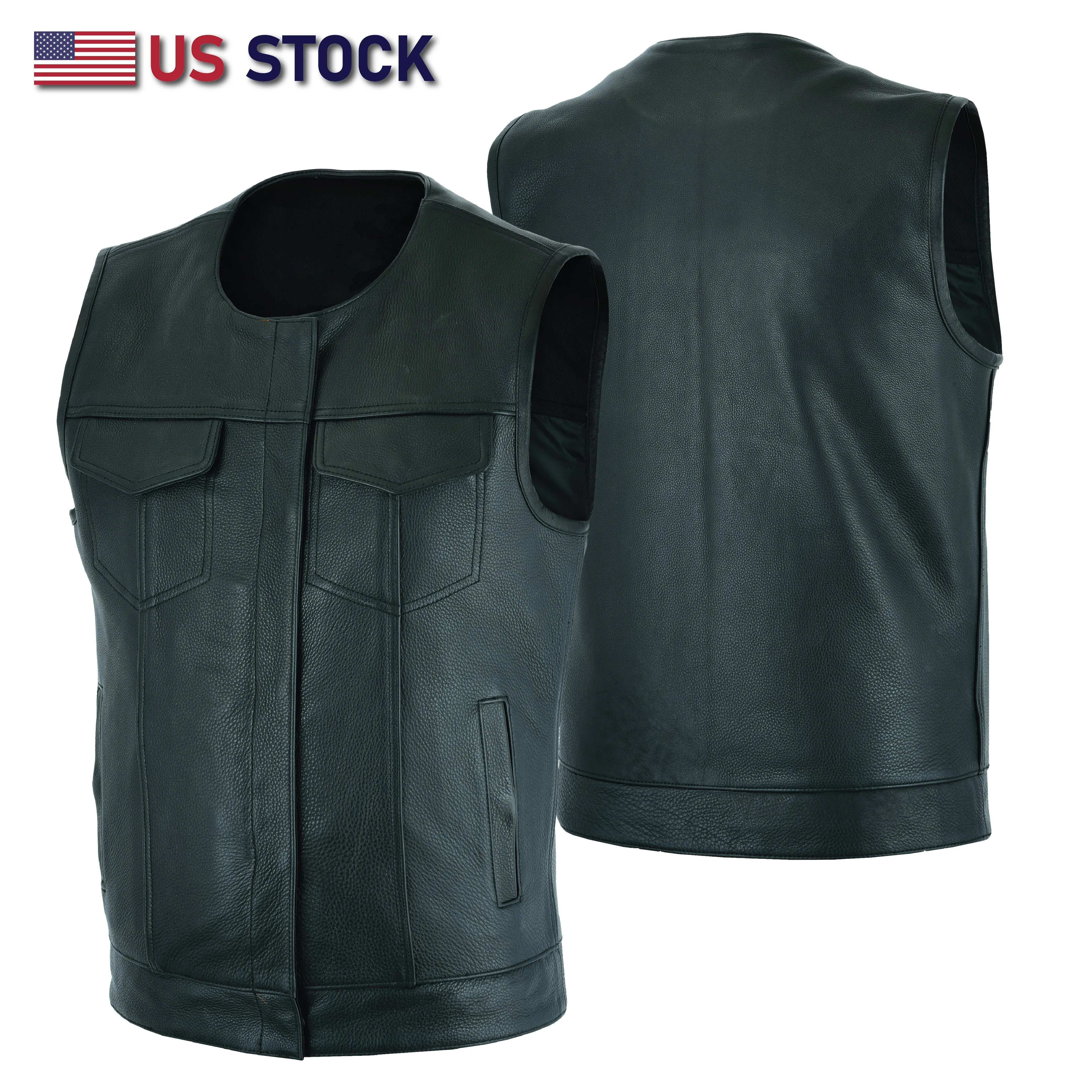 HL11639NKD BLACK Tifton Motorcycle Vest, Gun pockets, SOA Club, Hardcore Biker Vest