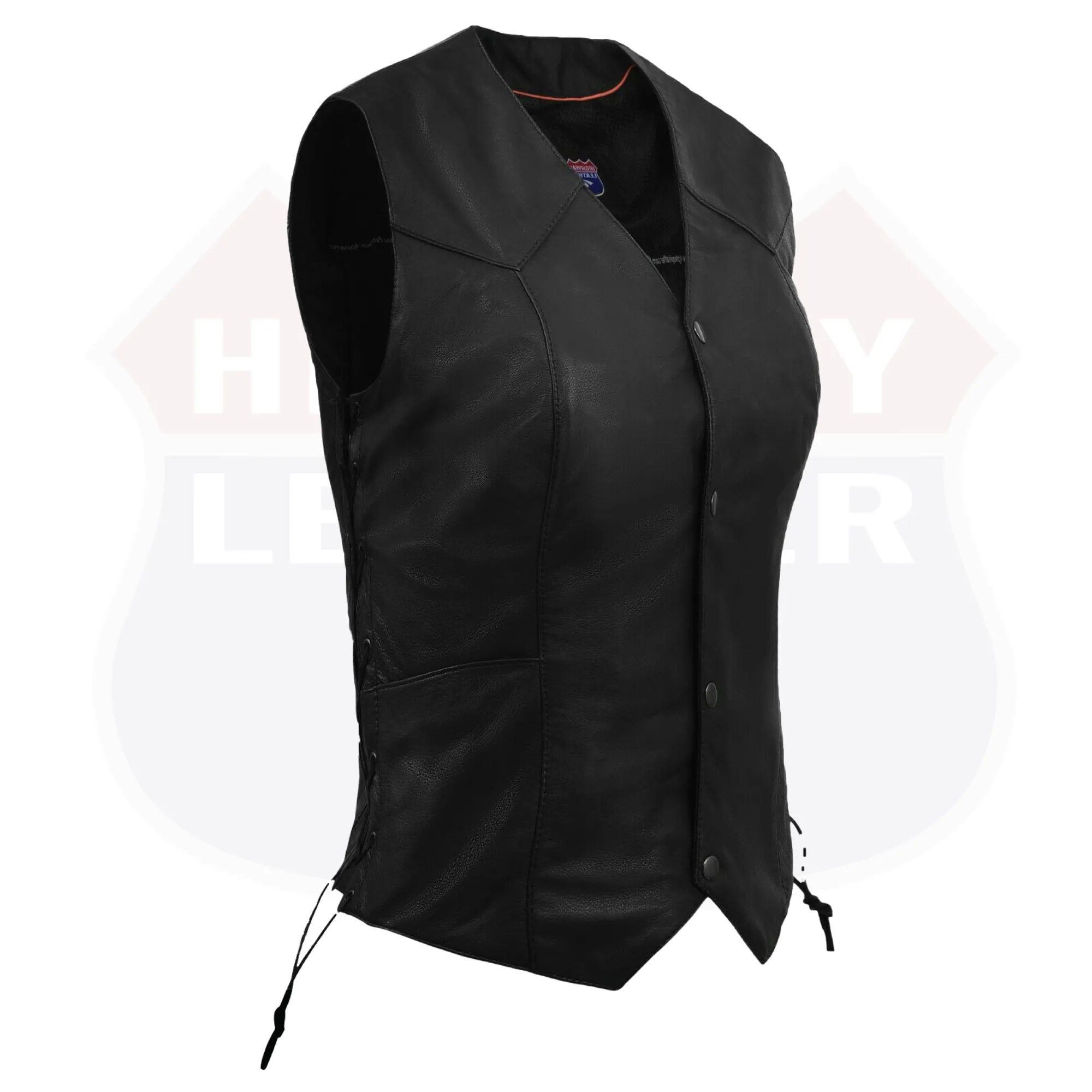 HL14501Black Women's Side Lace Leather Vest - The Classic