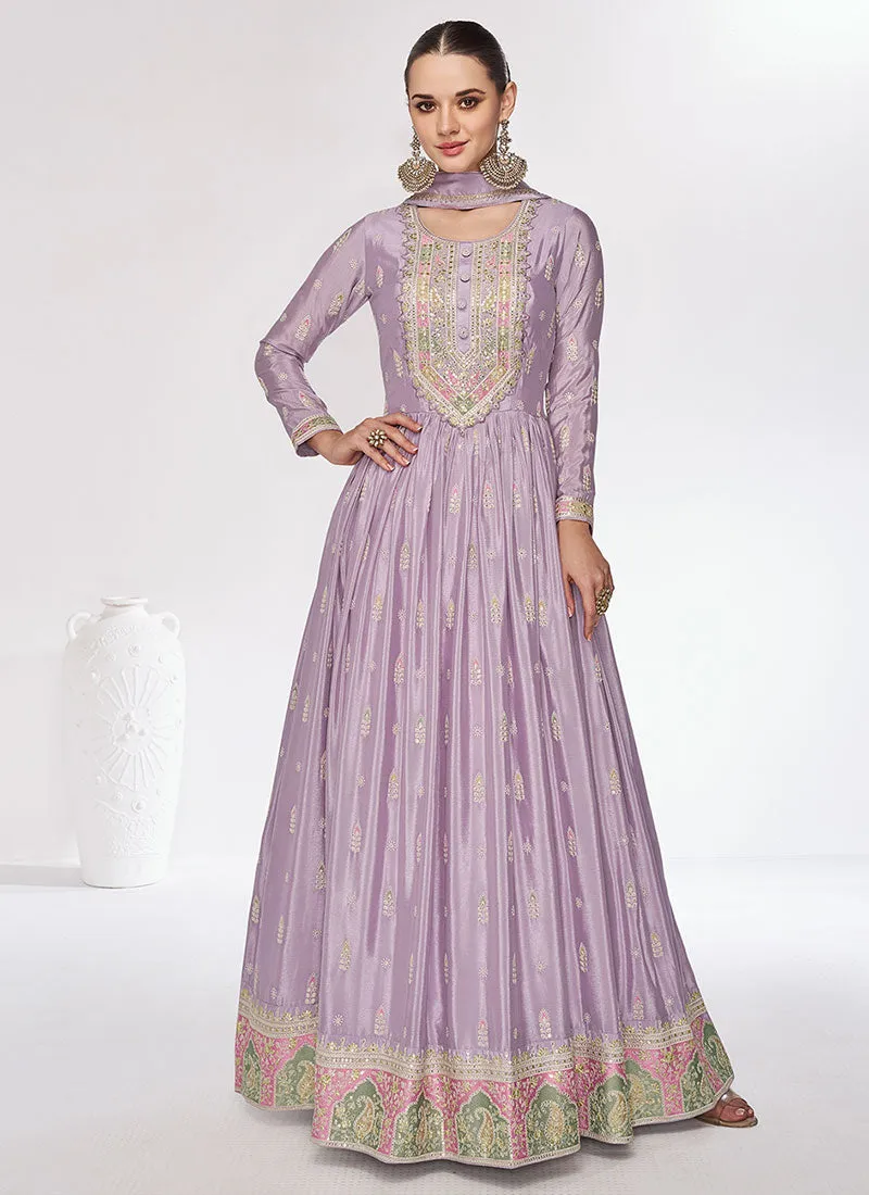 Lavender Multi Embroidery Festive Anarkali Gown