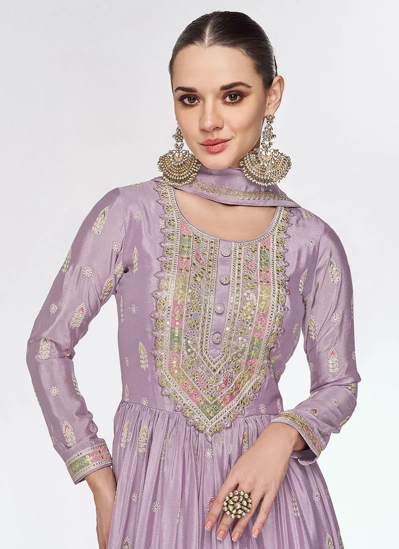 Lavender Multi Embroidery Festive Anarkali Gown