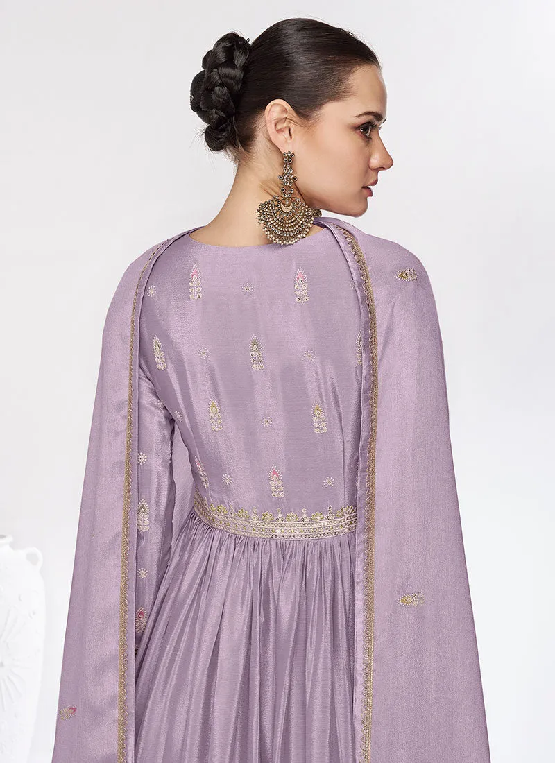 Lavender Multi Embroidery Festive Anarkali Gown