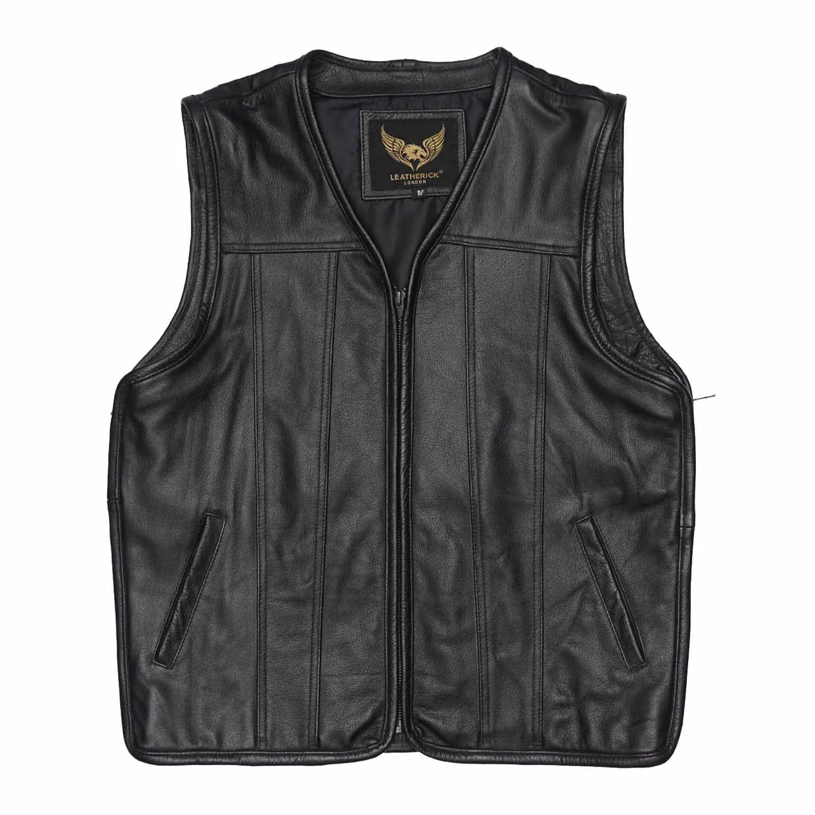 Leatherick Classic Biker Vest With Side Zipper