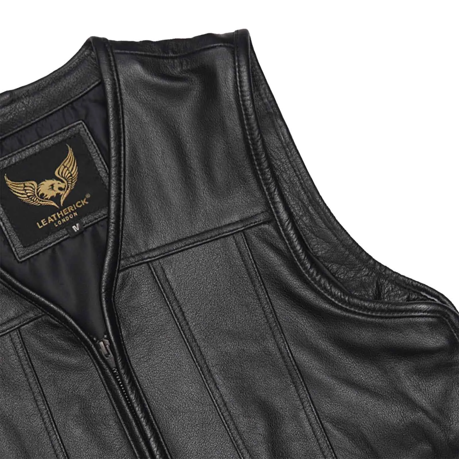 Leatherick Classic Biker Vest With Side Zipper