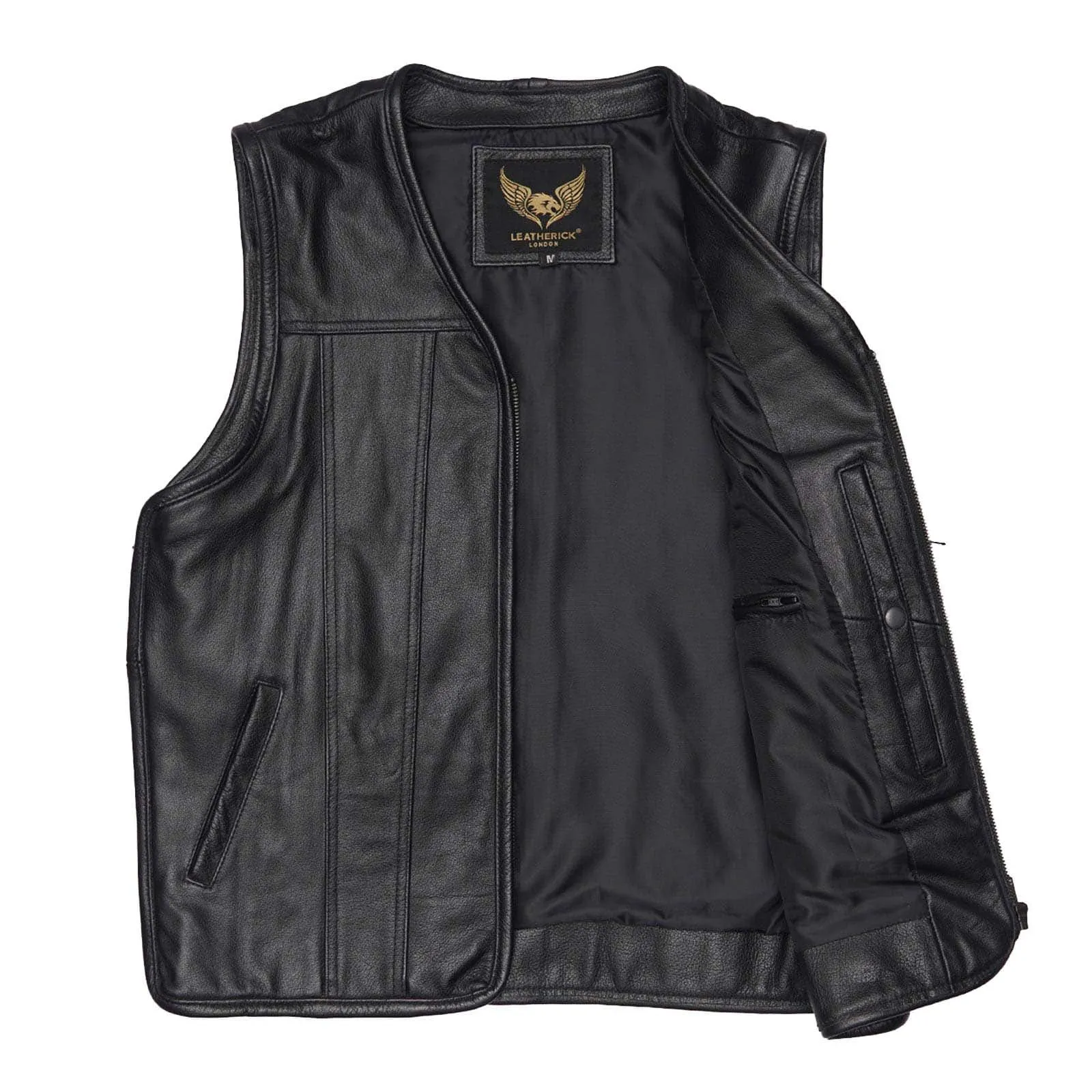 Leatherick Classic Biker Vest With Side Zipper