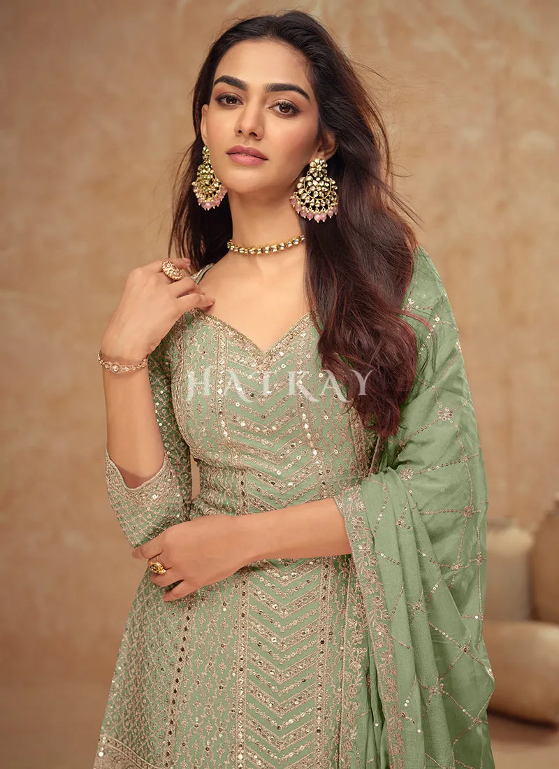 Light Green Pakistani Sharara Suit