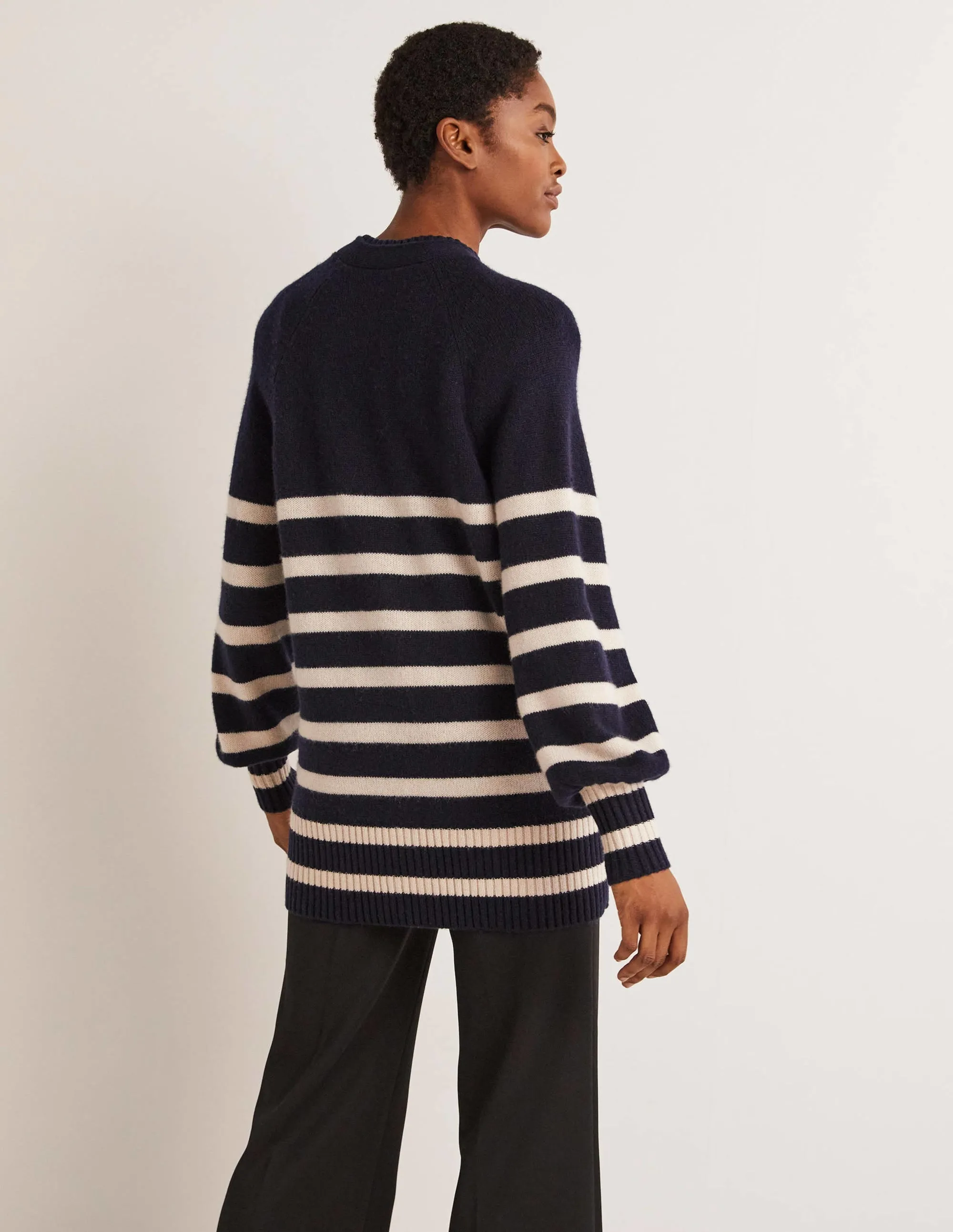 Long Cashmere Cardigan-Navy, Chinchilla Stripe