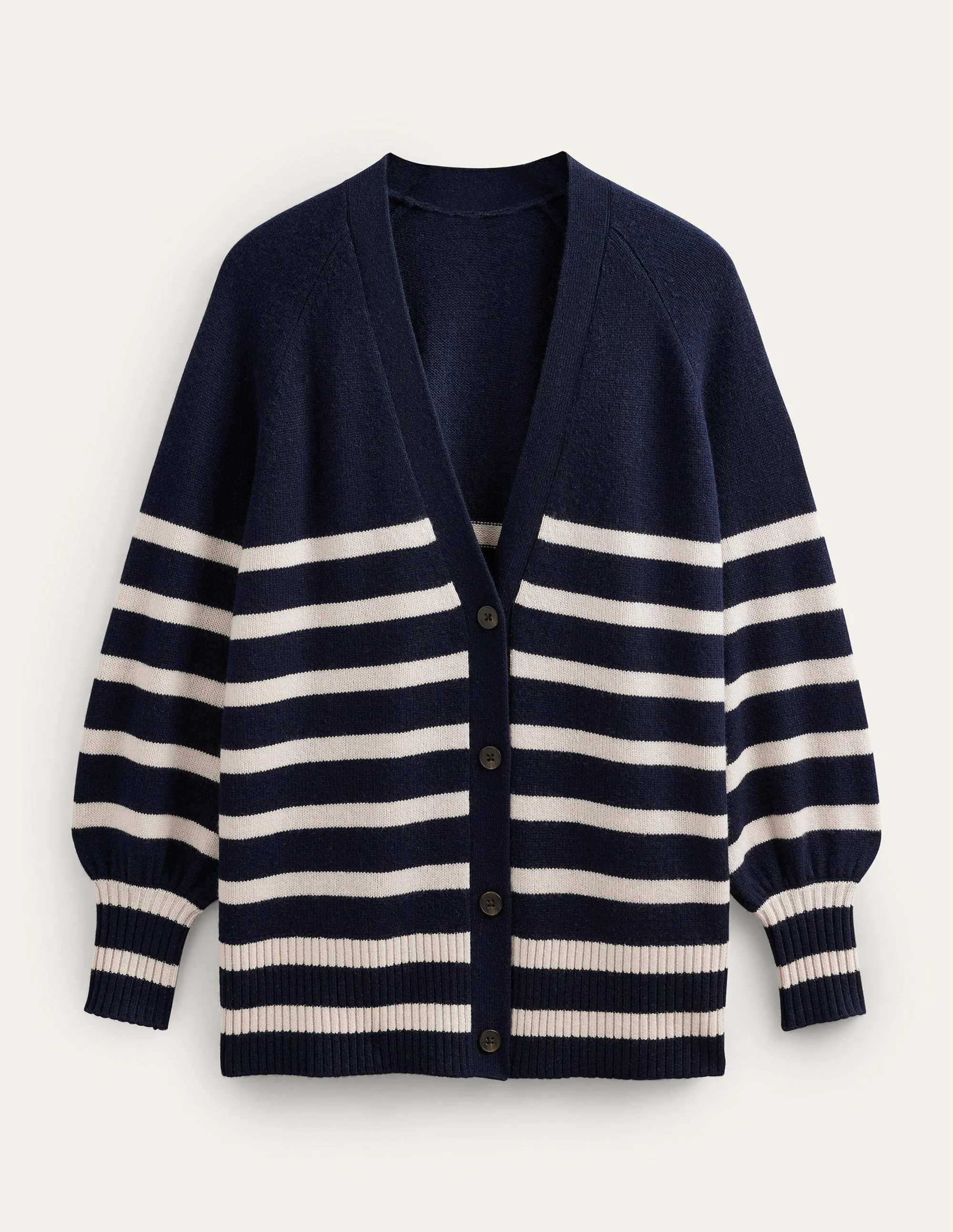 Long Cashmere Cardigan-Navy, Chinchilla Stripe