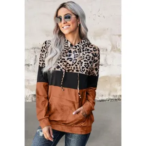 Long sleeve leopard colorblock hoodie