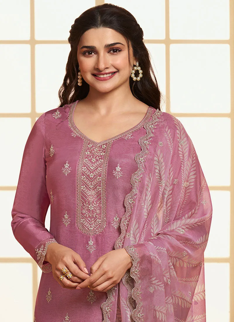 Mauve Meenakari Embroidery Silk Salwar Kameez Suit