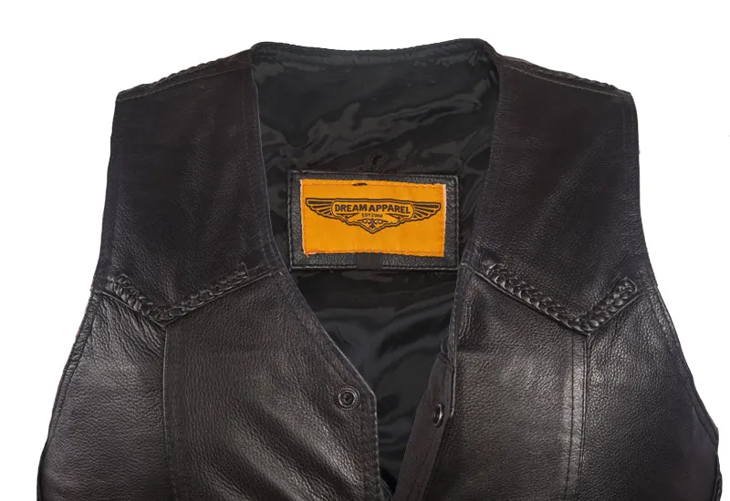 Men's Leather Vest With Braid