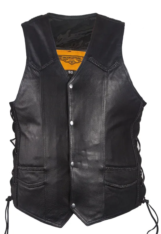 Men's Leather Vest With Braid