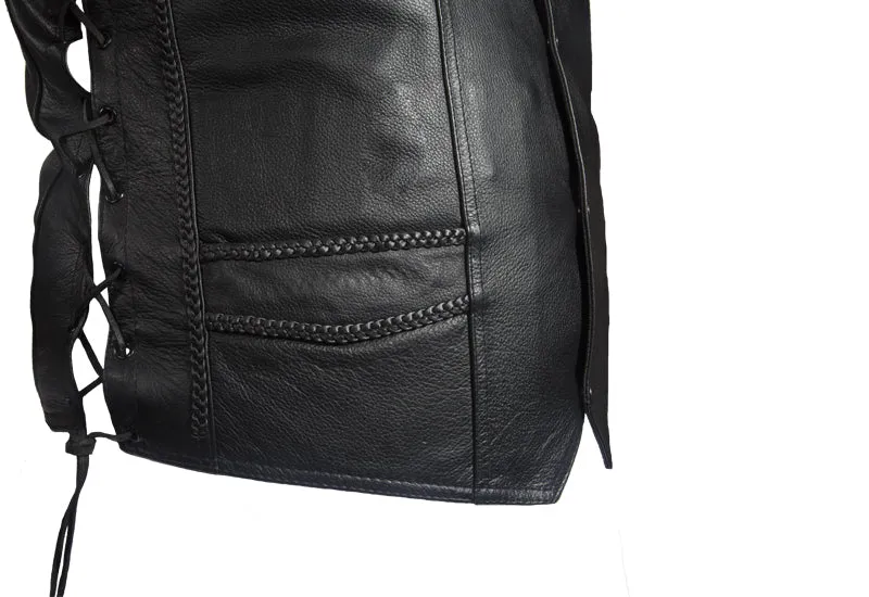 Men's Leather Vest With Braid