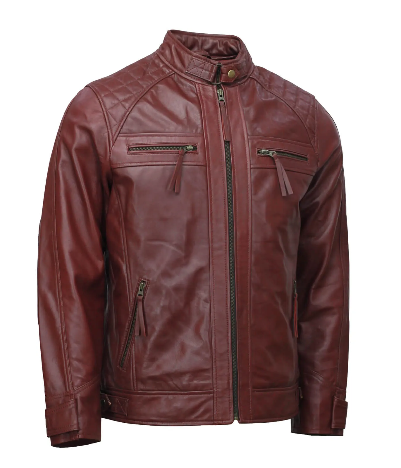 Men’s Maroon Moto Biker Leather Jacket