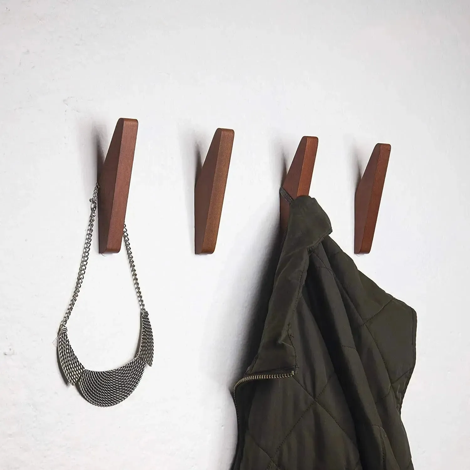 Modern Triangle Wooden Hook, Single Organizer, Hat Rack, Towel Hook - Solid Teak