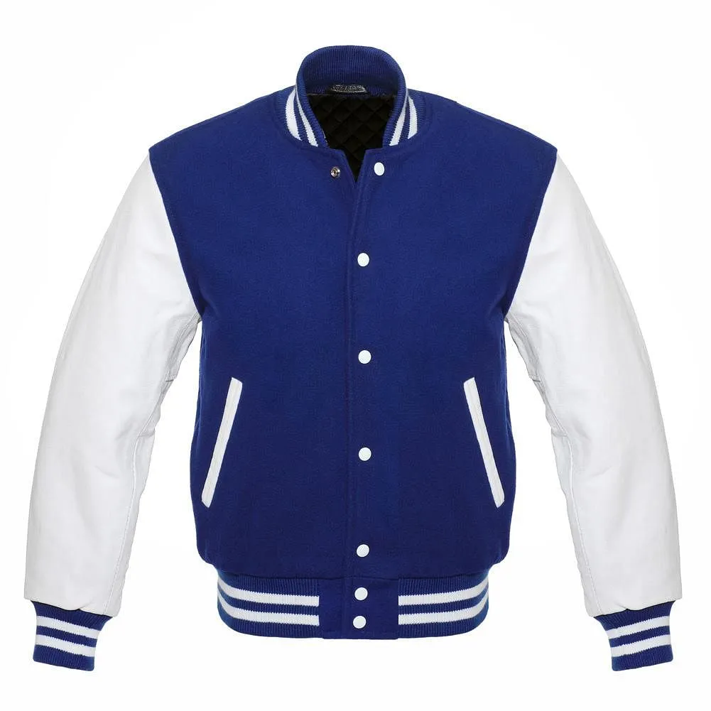 Navy Blue & White Varsity Letterman baseball jacket Wool Body & Leather Sleeves