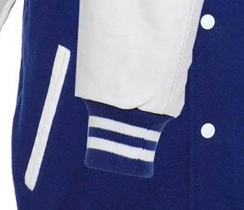 Navy Blue & White Varsity Letterman baseball jacket Wool Body & Leather Sleeves