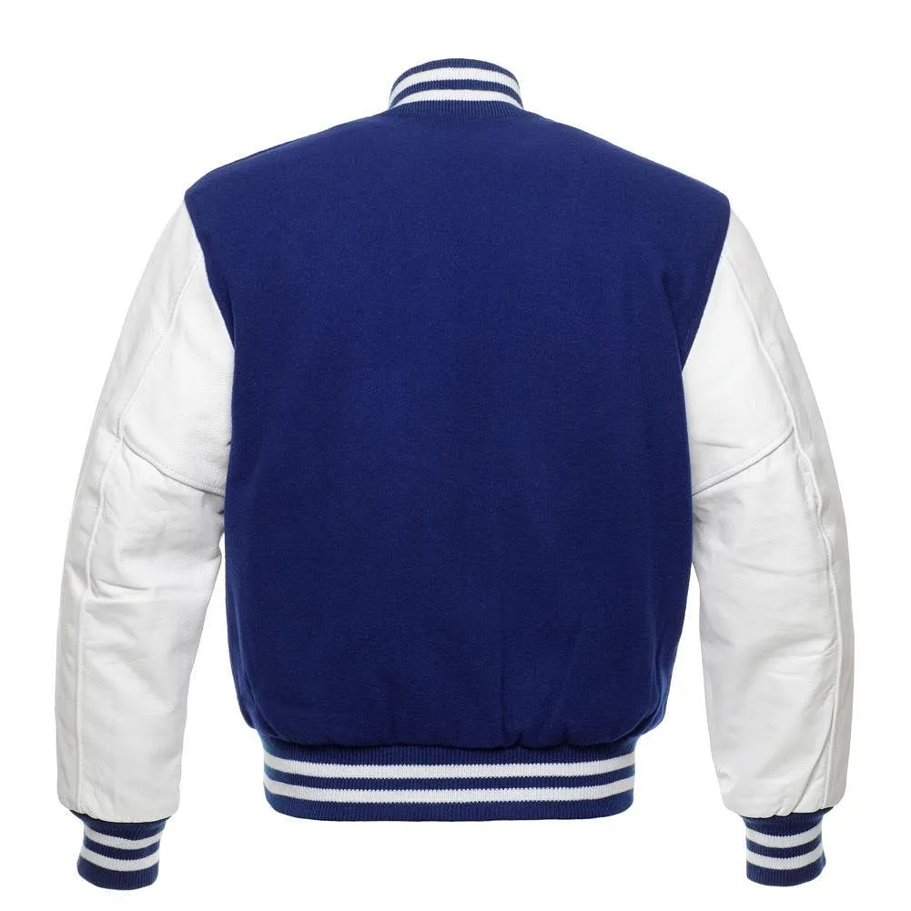 Navy Blue & White Varsity Letterman baseball jacket Wool Body & Leather Sleeves