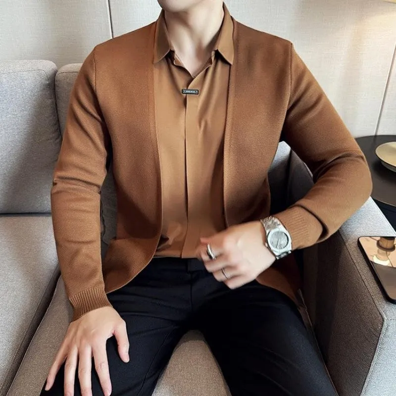 ✨New Arrival✨Men's Casual Solid Color Faux 2-Piece Top