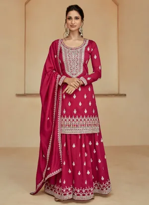 Rani Pink Multi Embroidery Wedding Sharara Suit