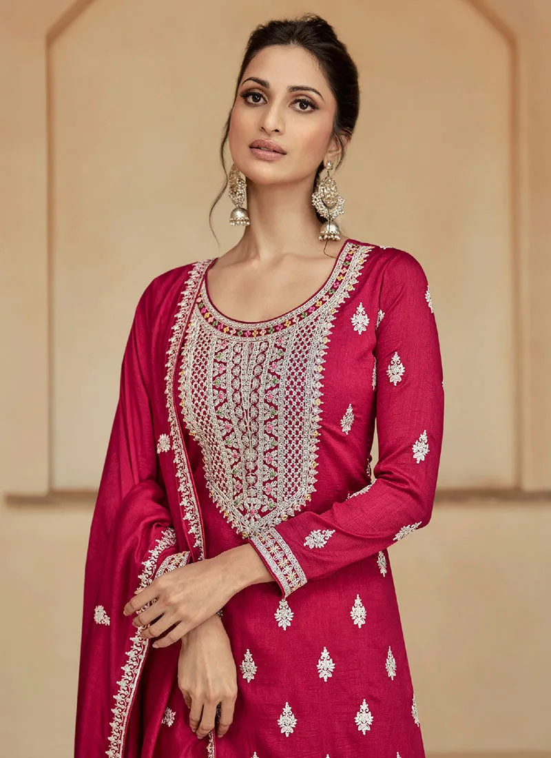 Rani Pink Multi Embroidery Wedding Sharara Suit