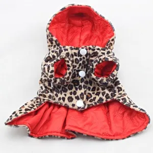 Reversible Red Leopard Hooded Dog Coat