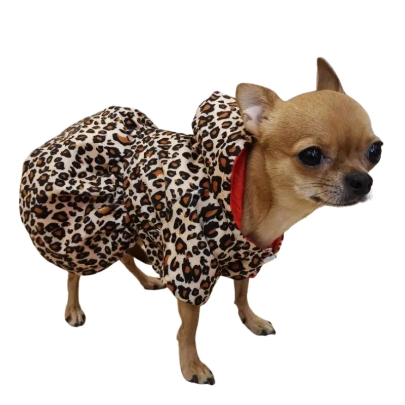 Reversible Red Leopard Hooded Dog Coat