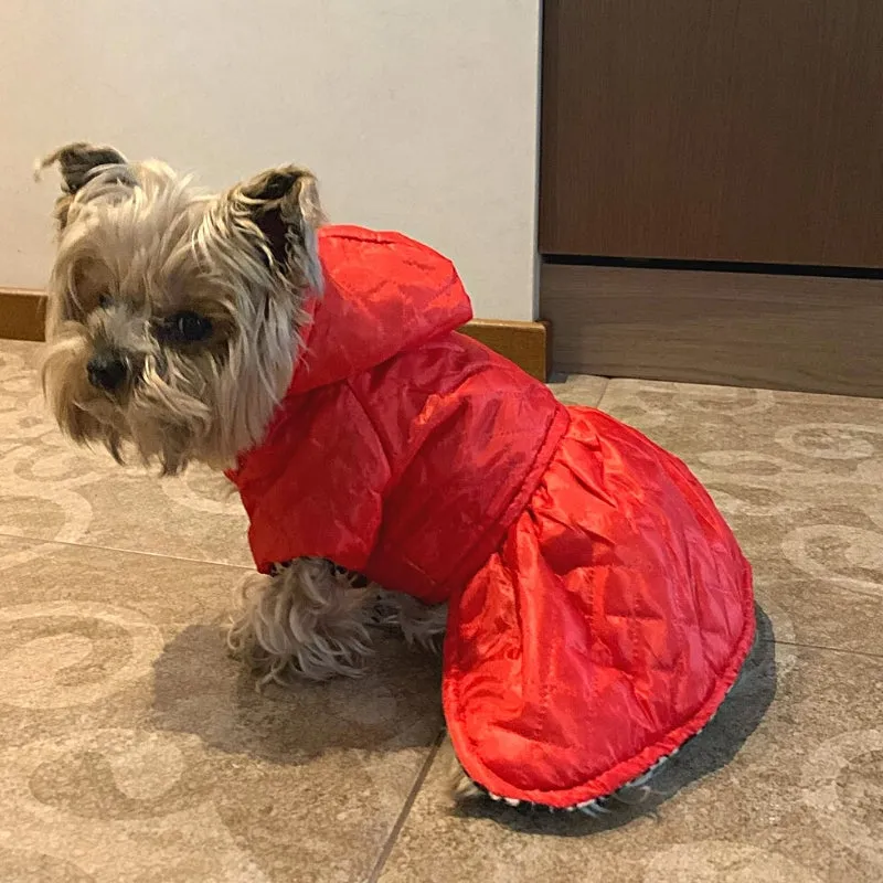 Reversible Red Leopard Hooded Dog Coat