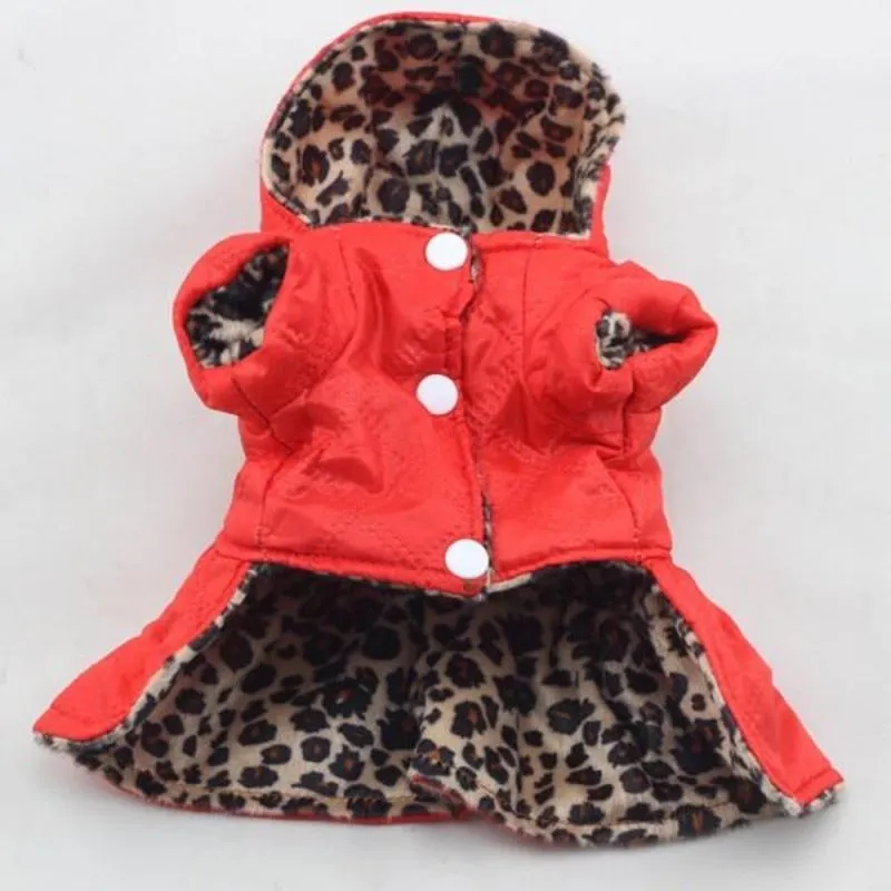 Reversible Red Leopard Hooded Dog Coat