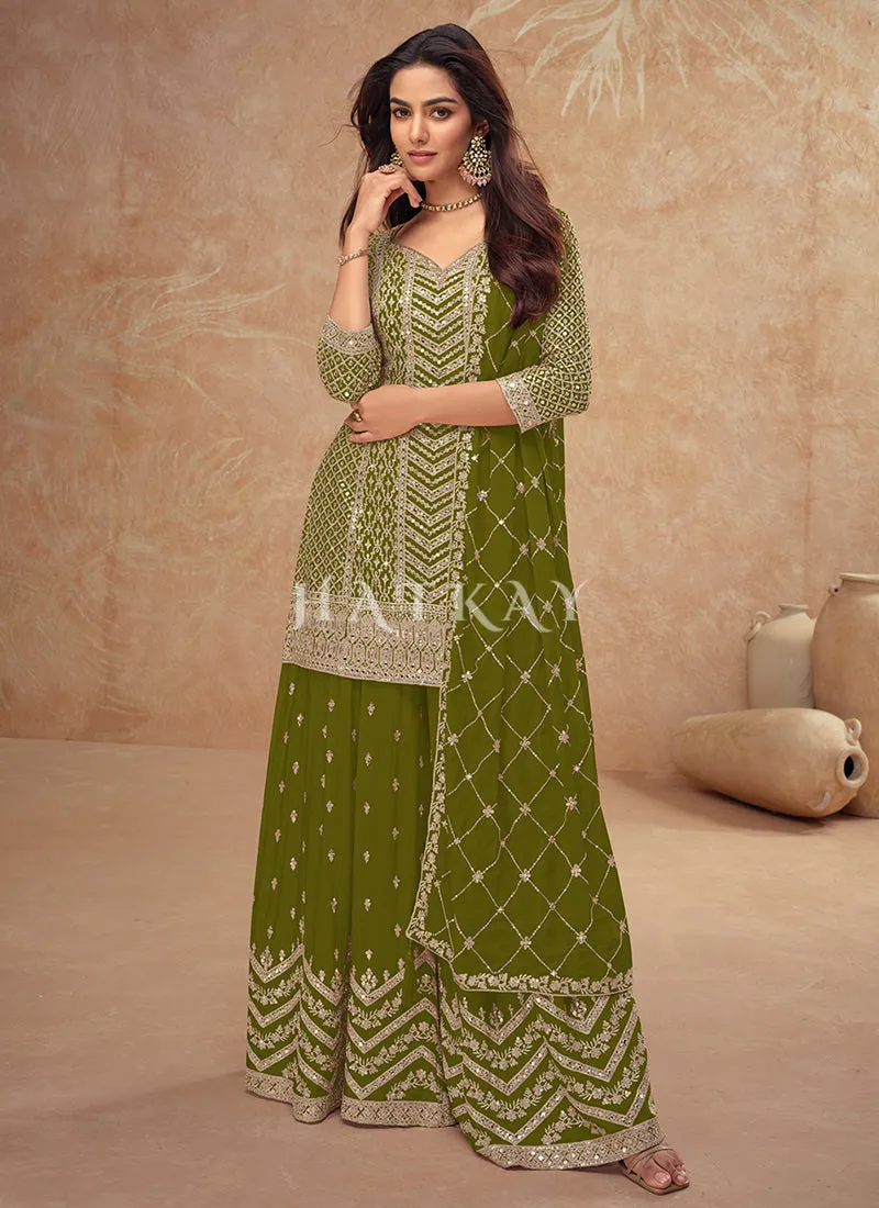 Sage Green Pakistani Sharara Suit