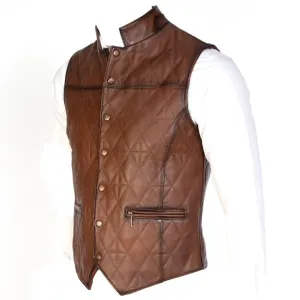 Stylish Leather Vest In Brown Color For Men's