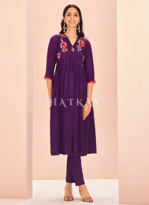 Violet Handwork Kurta And Pant Suit