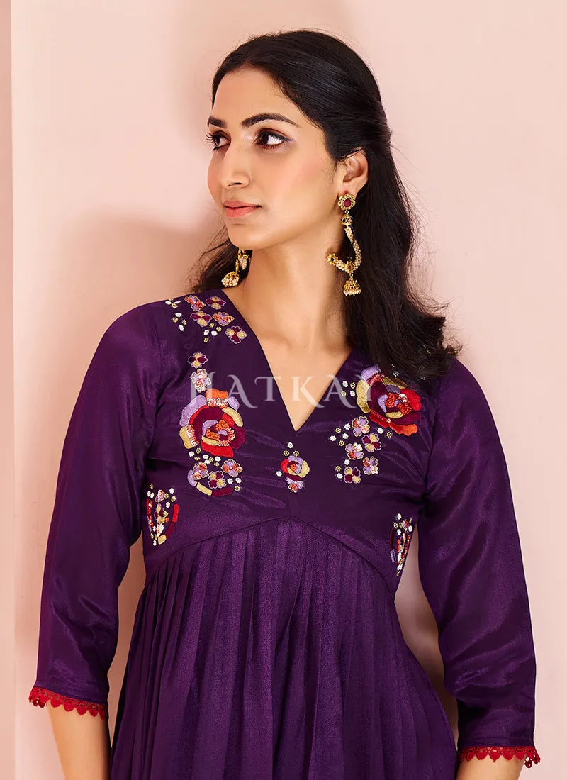 Violet Handwork Kurta And Pant Suit