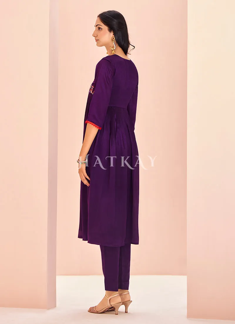 Violet Handwork Kurta And Pant Suit