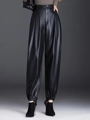 Warm Lightweight Fleece High-waisted Harem Leather Pants