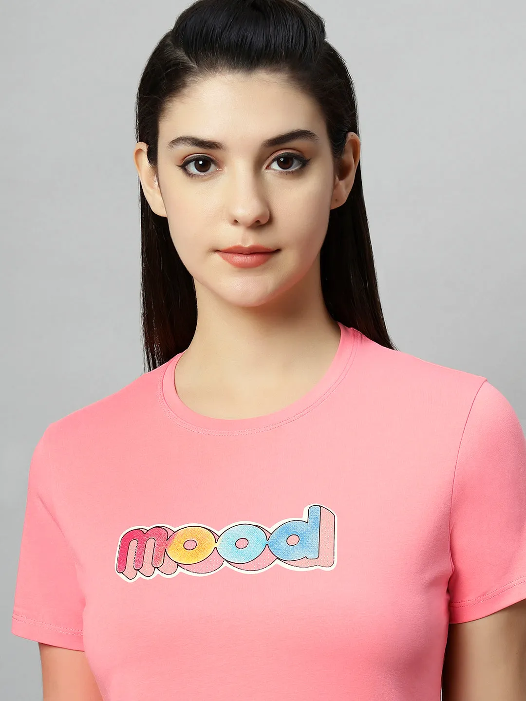 WOMEN BLUE COLORFUL MOOD PRINT SOFT COTTON T-SHIRT