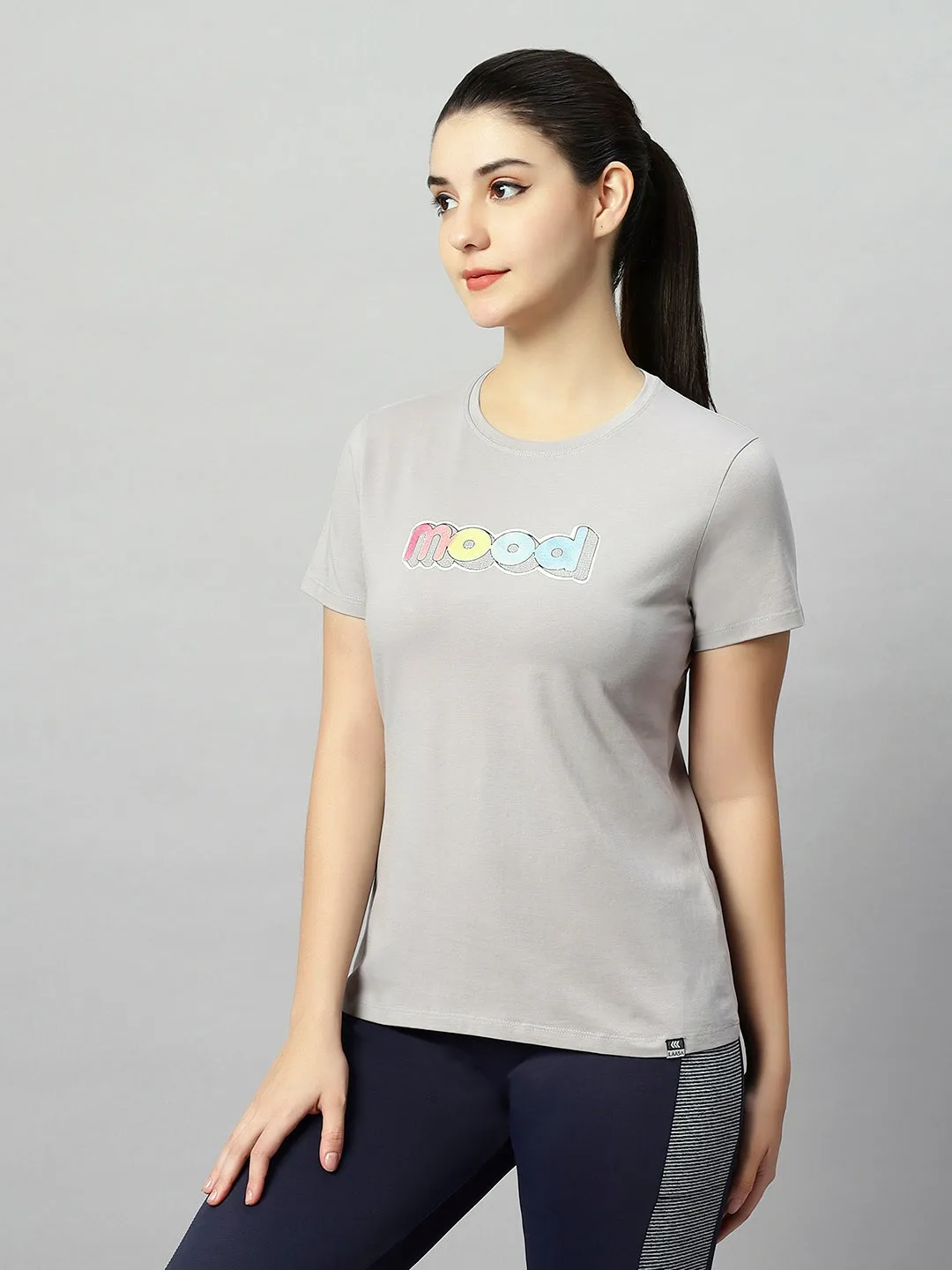 WOMEN BLUE COLORFUL MOOD PRINT SOFT COTTON T-SHIRT