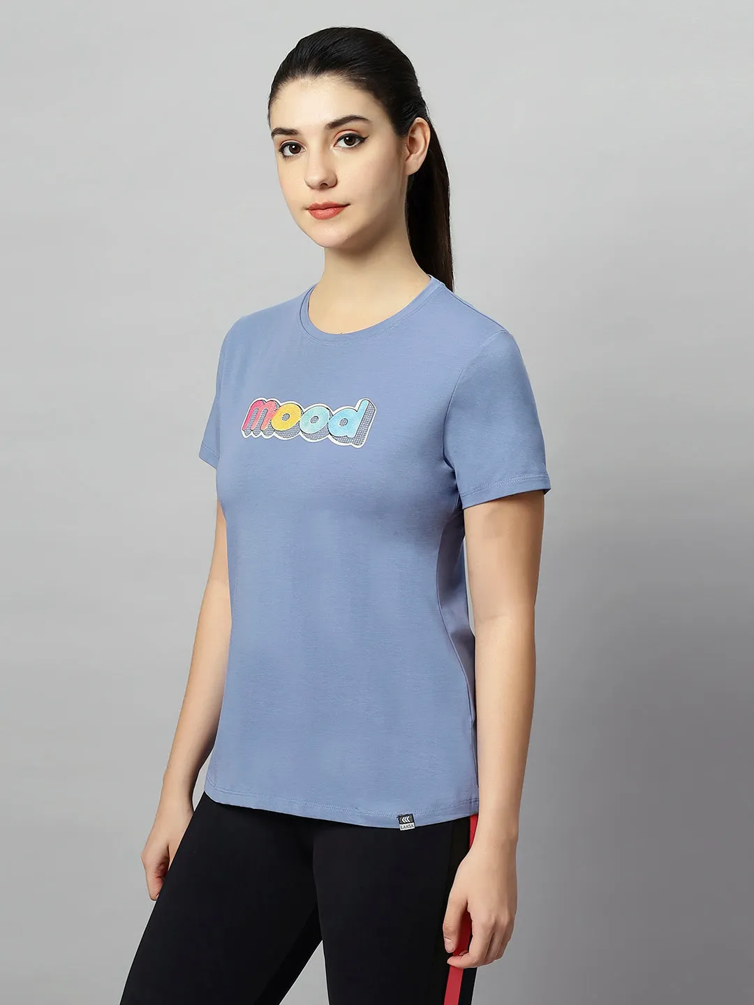 WOMEN BLUE COLORFUL MOOD PRINT SOFT COTTON T-SHIRT