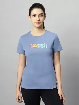 WOMEN BLUE COLORFUL MOOD PRINT SOFT COTTON T-SHIRT