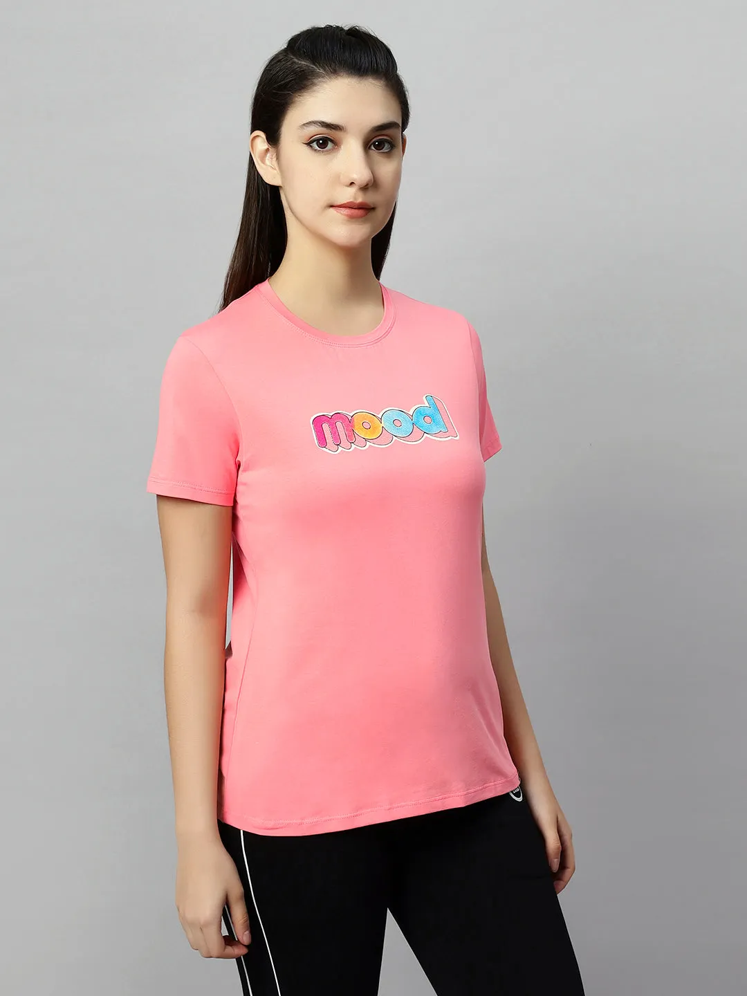 WOMEN BLUE COLORFUL MOOD PRINT SOFT COTTON T-SHIRT